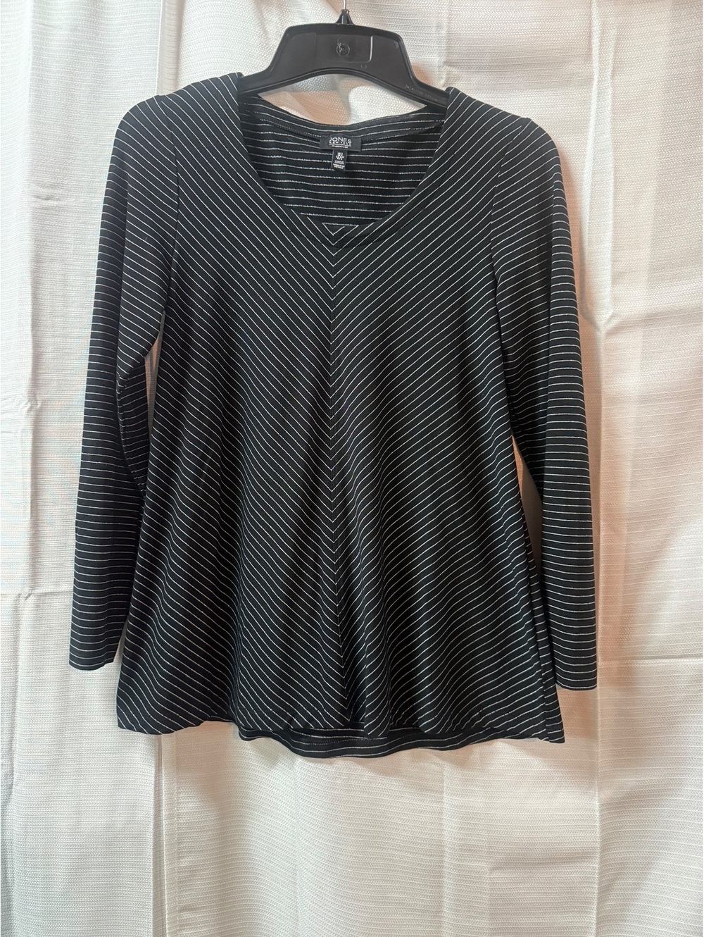 Jones New York Signature Black and White Striped Long Sleeve Top Size S
